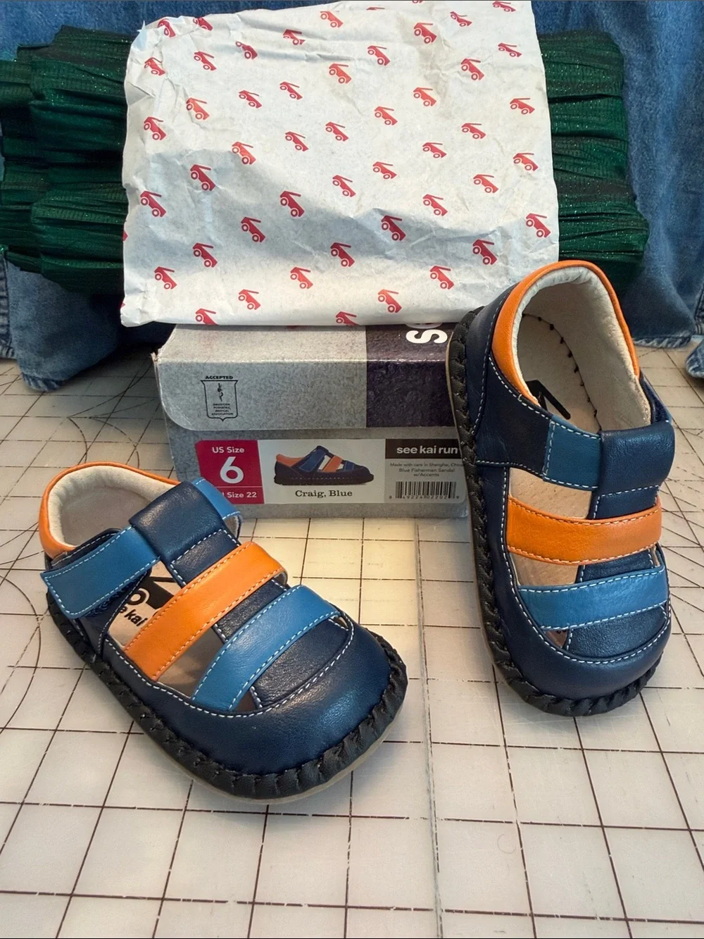 *NEW* See Kai Run Blue Fisherman Sandal Toddler size 6 Sandals in Blue & Orange